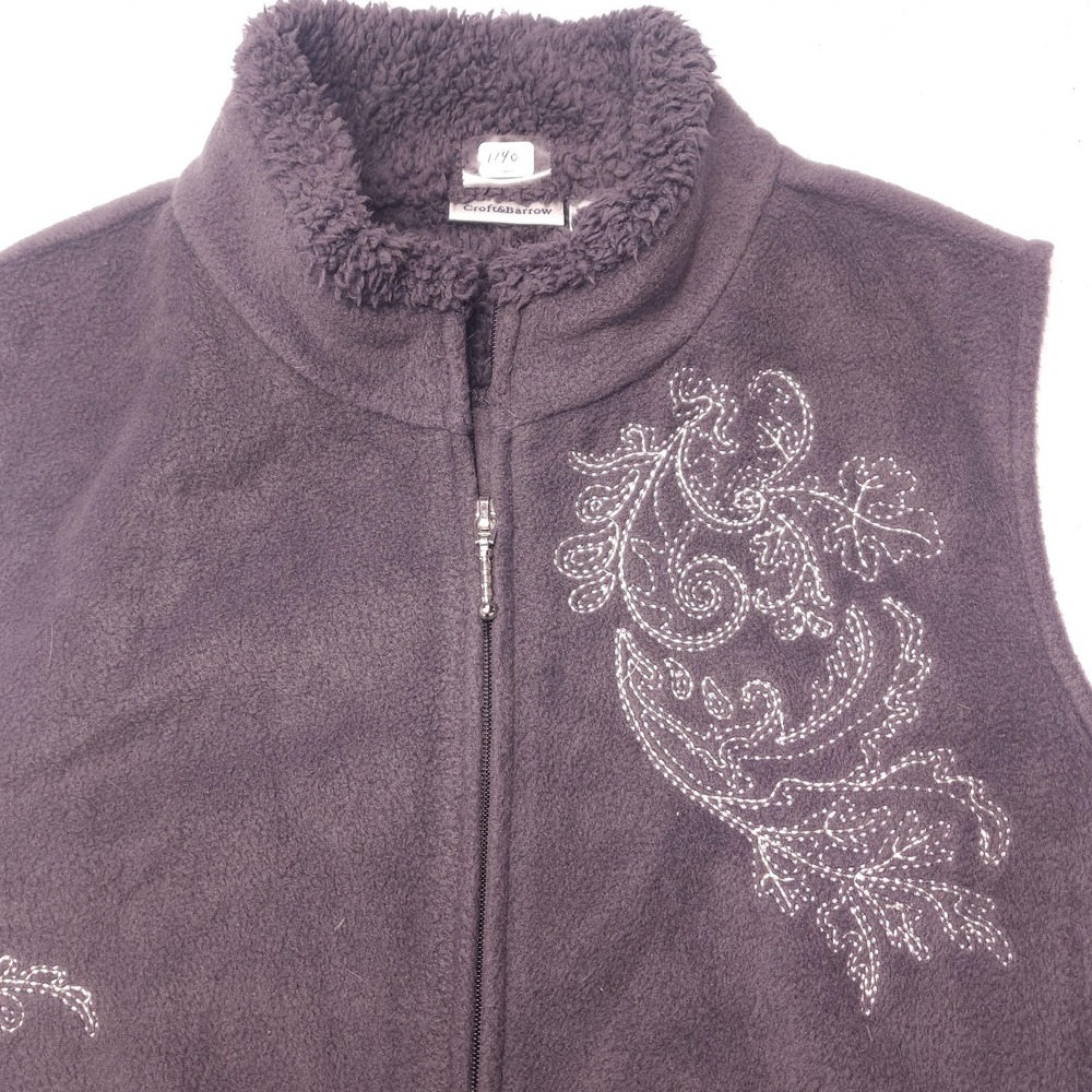 Croft‎ & Barrow Vest Womens Medium Gray Fleece Faux Fur Full Zip